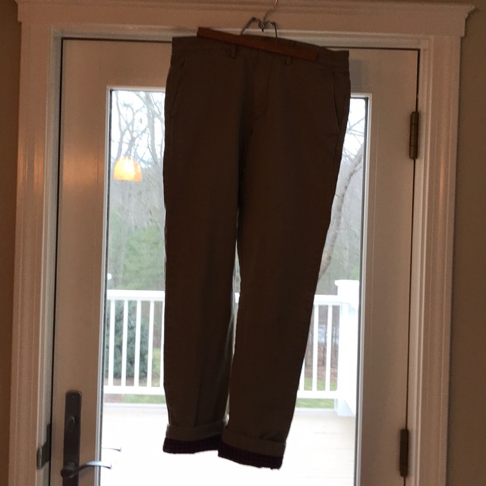 Men’s J Crew flannel lined khakis.